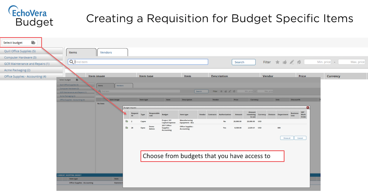 budget software - creating a requisition